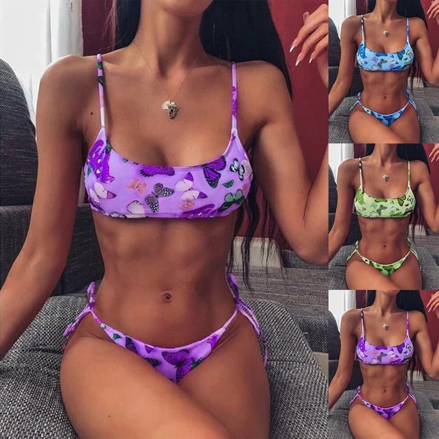 2023 Nuovo Set Bikini Due Pezzi Donna Trendy Stampa Farfalle Top Tagliati