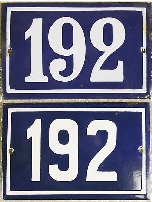 Old blue French house number 192 enamel steel door gate plate plaque - pick of 2