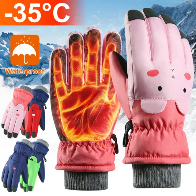 Kids Boys Girls Windproof Gloves Winter Thermal Warm Waterproof Skiing Gloves UK