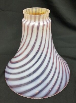 Vintage Opalescent Cranberry & White Stripe Swirl Bell Shaped Glass Shade Globe