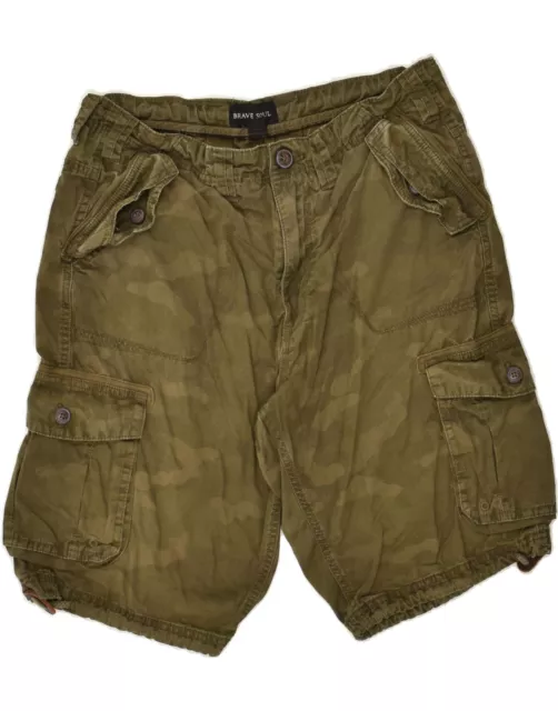 BRAVE SOUL Mens Cargo Shorts Medium W30 Khaki Camouflage Cotton AR07