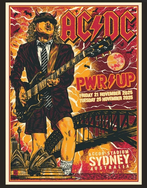 AC/DC SYDNEY 2025 Poster - 6 Colour Screen Print -Limited to /50 Ben ...