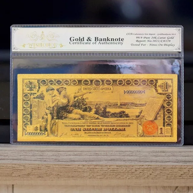 Gold 1896 $1 Dollar Bill Silver Certificate with bad and COA