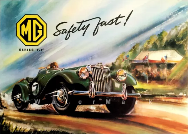 MG Midget TF 1953 Safety Fast Sports Car Vintage Poster Print Retro Style Art