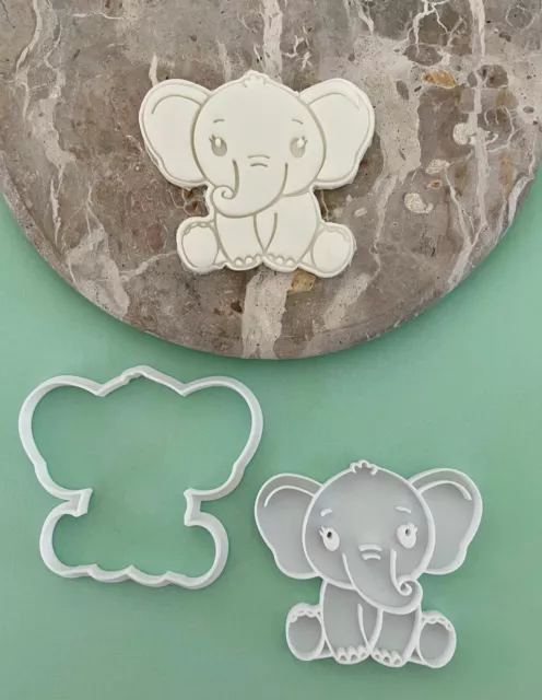 Elephant Cookie & Kids Play Doh Cutters Fondant Embosser Stamp FULL SET