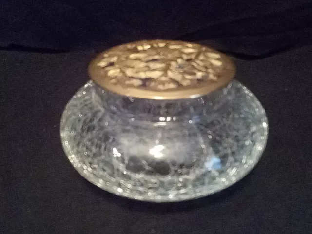 Crackle glass potpourri container with metal brass like top