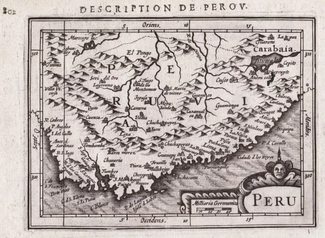 Peru South America Amerika Amerique map Karte Bertius 1618 engraving Kupferstich