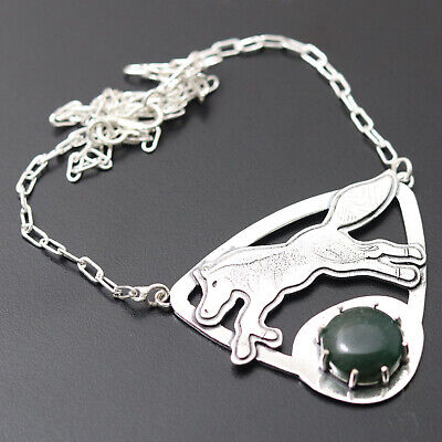 U28 Green Jade Handmade Horse Running Style Necklace 20" Gemstone Jewelry