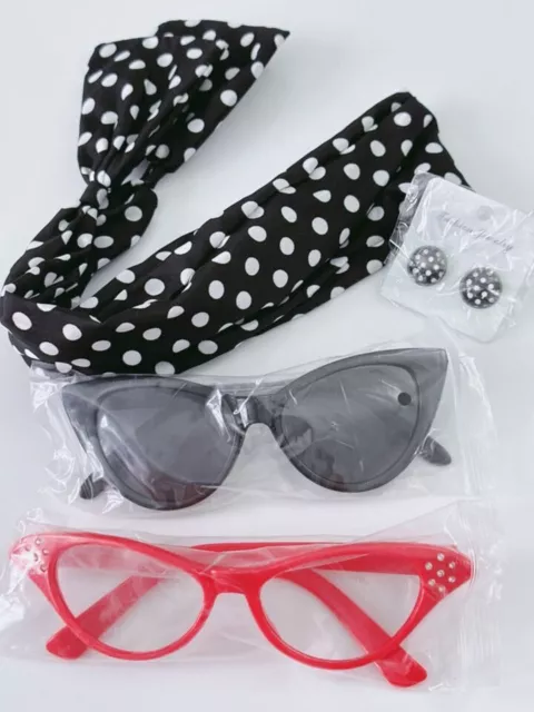 AU Women Girl Retro Boho 70' 80' Polka Dots scarf Hair headband Cat Eye Glasses