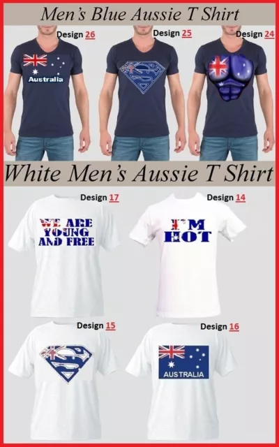 Mens AUSTRALIA FLAG T-SHIRT White Blue Aussie Sport Souvenir Anzac Unisex Adult