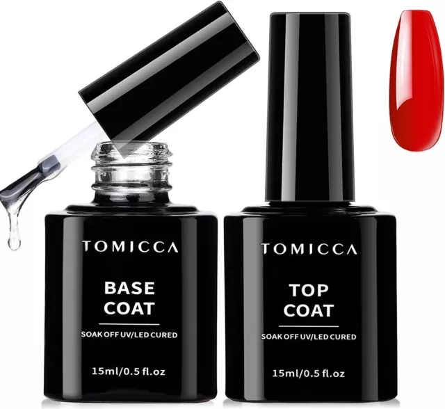 TOMICCA 2*15ML No Wipe Top Coat et Base Coat Primer ongle Semi Permanent UV LED