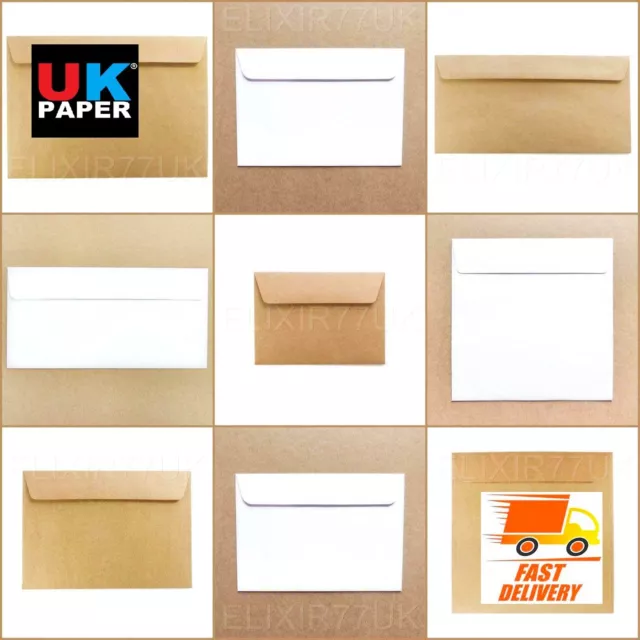 C5 C6 C7 DL WHITE IVORY BROWN KRAFT ENVELOPES for CARDS CRAFTS MINI SMALL LARGE