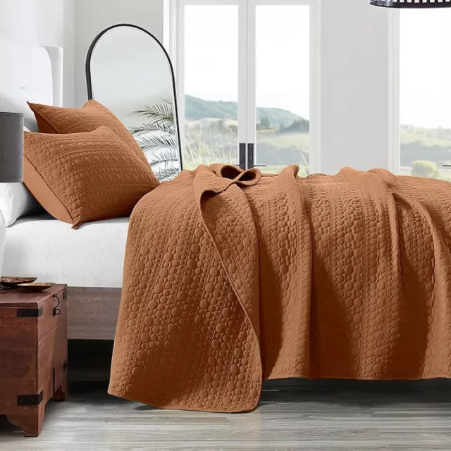 HORIMOTE HOME Quilt Set King Size Burnt Orange, Classic Geometric Spots Stitched