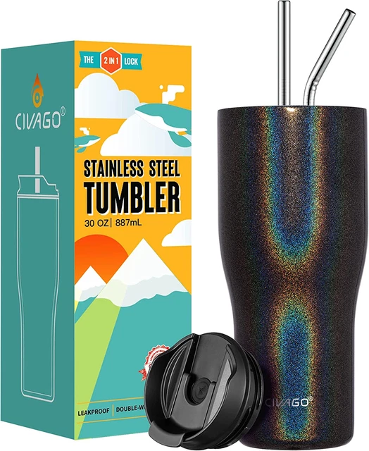 30 Oz Insulated Tumbler with Straw and Lid, Stainless Steel Travel Coffee Mug Cu