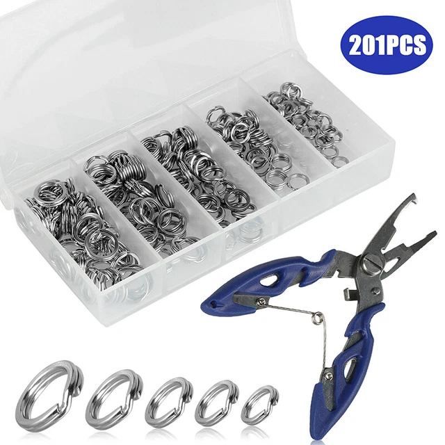 200PCS Edelstahl 5 Größe Angeln Split Rings Köder Tackle Set mit Zange