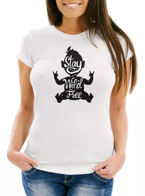 Damen T-Shirt Stay Wild & Free Slim Fit Moonworks®