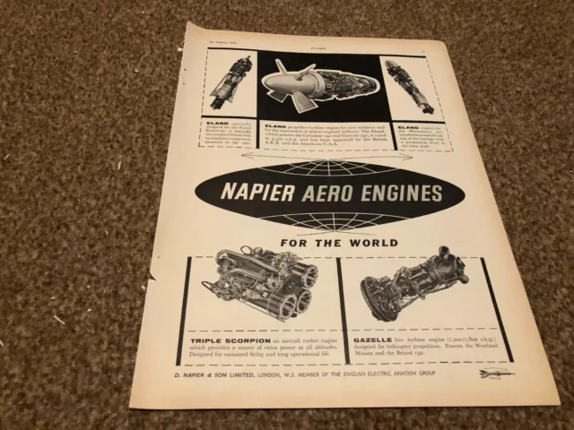 (Ac51) Advert 11X8" Napier Aero Engines, Eland, Triple Scorpion, Gazelle