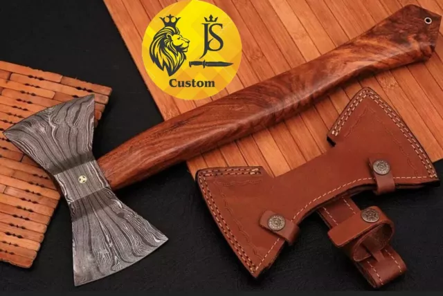 Hand forged Damascus Steel Axe Hatchet with Rose Wood Handle comes With Sheath