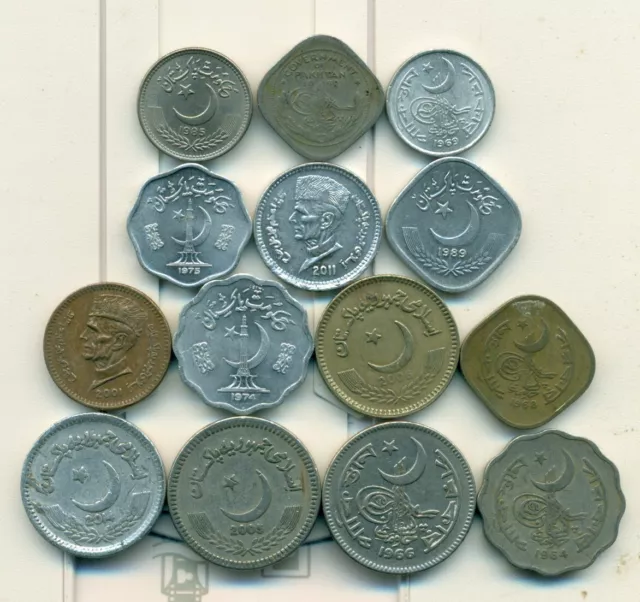14 DIFFERENT COINS from PAKISTAN (14 DIFFERENT TYPES/10 DENOMINATIONS/1948-2014)