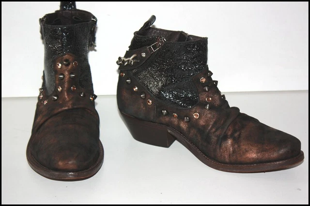 PHILIPPE MORVAN Bottines Boots Cuir Clouté Bronze T 39 TBE 2