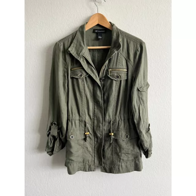 NWOT INC International Concepts Linen Military Green Utility Jacket Womens Small