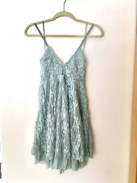 NWT Intimately by Free People Seafoam Spaghetti Strap Lace Mini Dress Stretch S