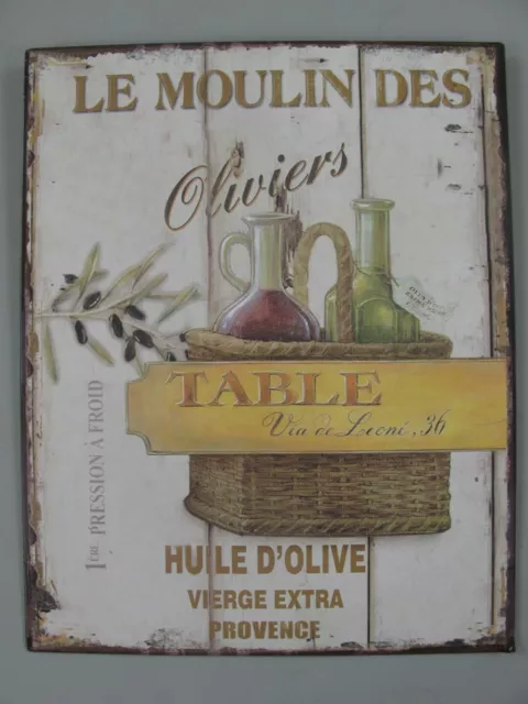 9977658-x Retrò Vintage Targa di Latta Le Moulin Des Oliviers Vino 25x20cm