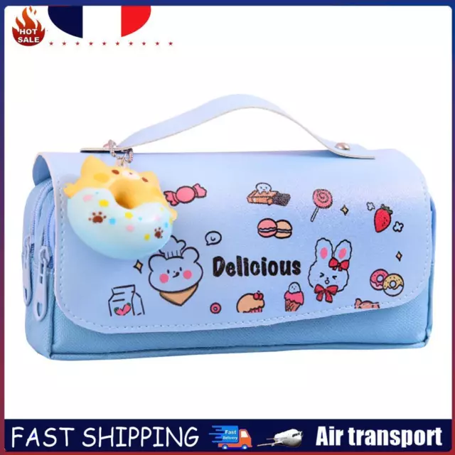 Kawaii Pencil Case Large Korean School Stationery Pen Bag (Donut Blue) FR