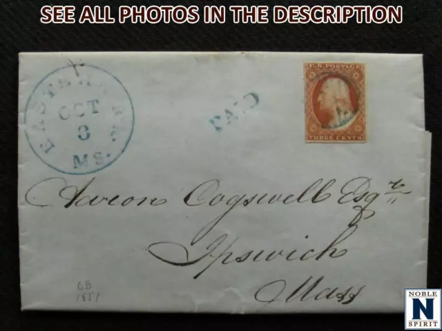 NobleSpirit No Reserve US #10A, 1851 3c Orange Brown Ty II Single 1851 RR Cover