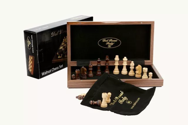 Dal Rossi 12in Walnut Folding Chess Set inlaid