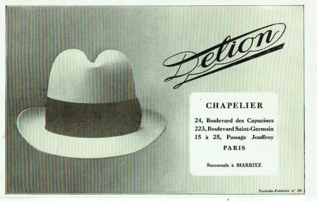 Publicité Advertising 1120 1927  Delion  Chapelier Paris   succursale à Biarritz