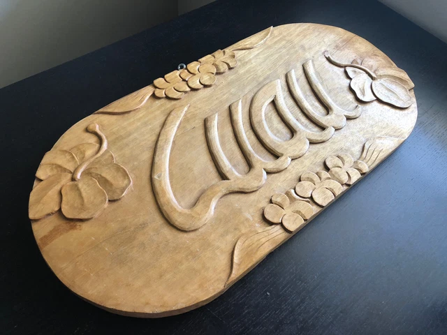 LARGE Carved Wooden Hawaiian Style LUAU Sign Hibiscus Flowers Summer BBQ