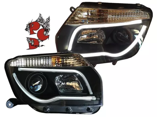 Scheinwerfer Dacia Duster 2010+ Schwarz Lightbar Tagfahrlicht-Optik Links Rechts