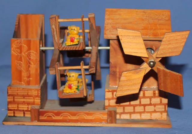 Vintage hand made wood merry go round kid toy windmill figurine
