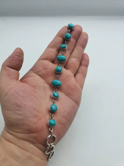 Lovely Solid Silver and Turquoise Bracelet