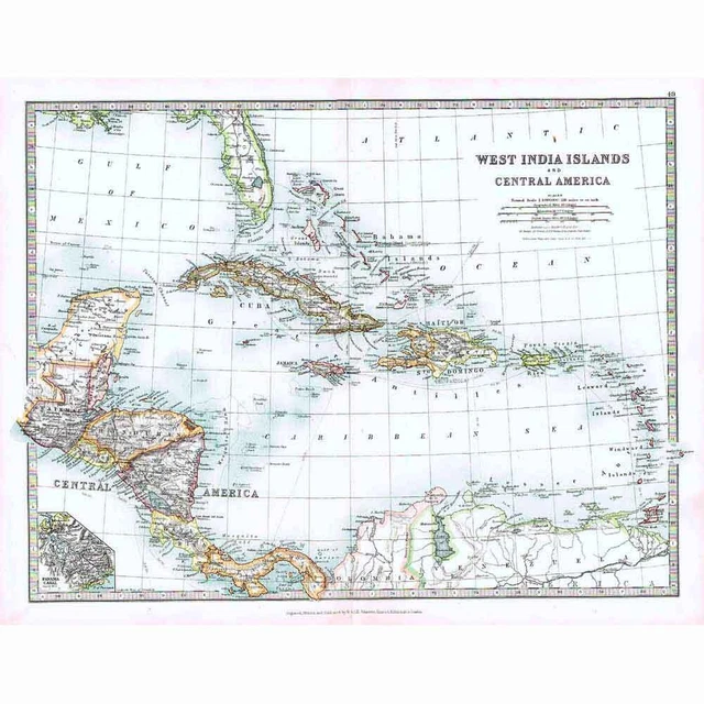 Antique Map 1914 - West India Islands and Central America by W & AK Johnston