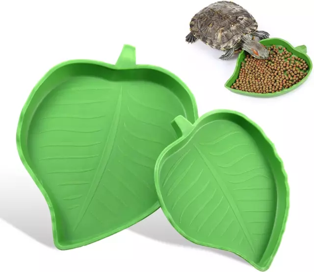 2Pcs Tortoise Water Bowls Reptile Feeding Dish Leaf Shape Reptile Food Water and