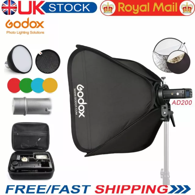 UK Godox AD200 TTL HSS 2.4G 1/8000 Wireless Pocket Double Head Flash Light Kit