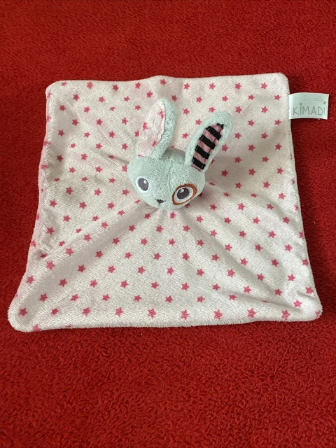 🇫🇷 Doudou plat Lapin Gris Cocard Carré Blanc Rose Extra Doux KEMADI TTBE