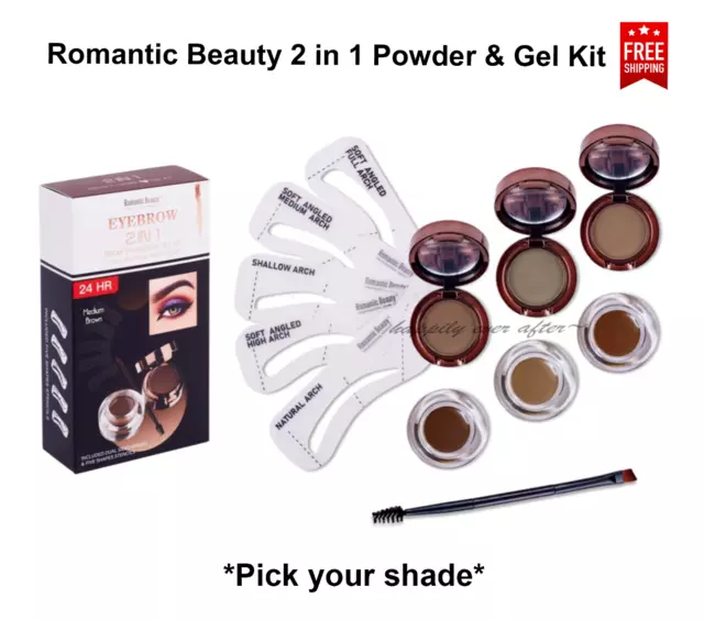 Romantic Beauty Eyebrow 2 in 1 Brow Powder & Gel Kit, Long Lasting & Waterproof