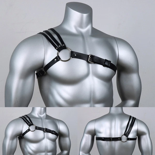 Cinture per il corpo in pelle da uomo Cintura Punk Fibbia Regolabile Cintura Gothic Carnival Club Accessori per abbigliamento, nero, taglia unica