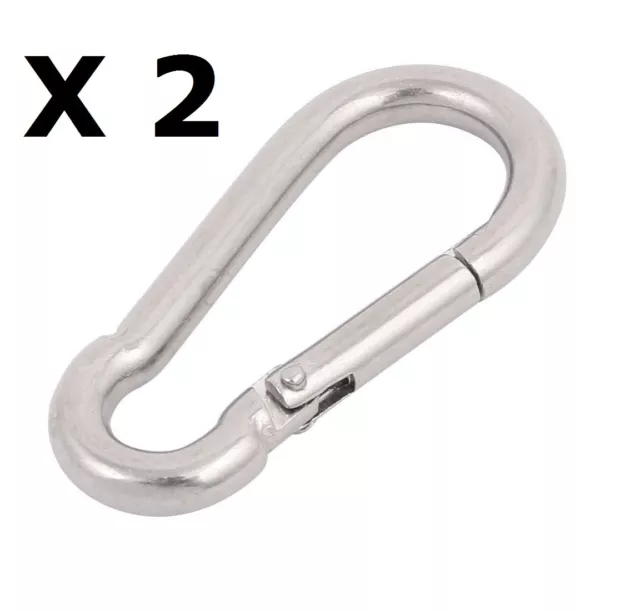 2 x 5mm Stainless steel Snap Spring Hook NO Eye 316 Boat Marine Shade Sail