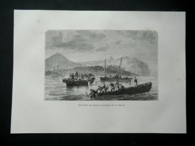 ANTIQUE ENGRAVING 19th century - DISCOVERED OF THE REST OF THE PEROUSE SHIPWRECK