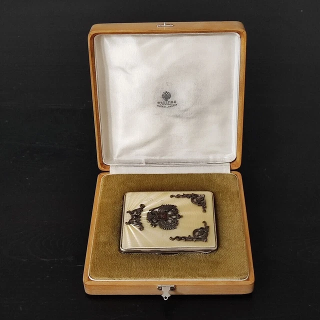 FABERGE Antique Imperial RUSSIAN Enamel Cigarette Case with ruby stone,88 silver FABERGE Antique Imperial RUSSIAN Enamel Cigarette Case with ruby stone,88 silver