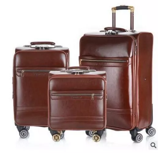 18 Inch 20 Inch Men Travel Suitcase Spinner Trolley Leather Rolling Wheels