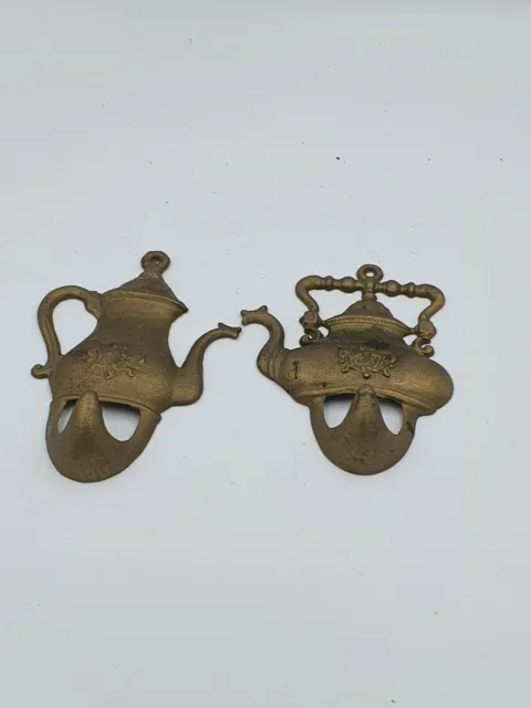 2 x Antique Vintage Brass Hooks in Coffee Pots Kitchen Hooks Wall Hooks