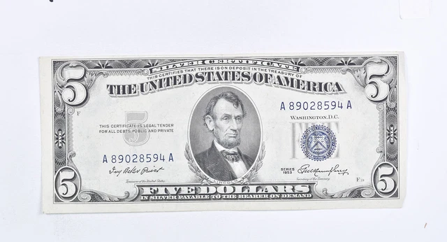 RARE - Crisp 1953 Silver Certificate $5 Blue Seal $5 Higher Grade! *308