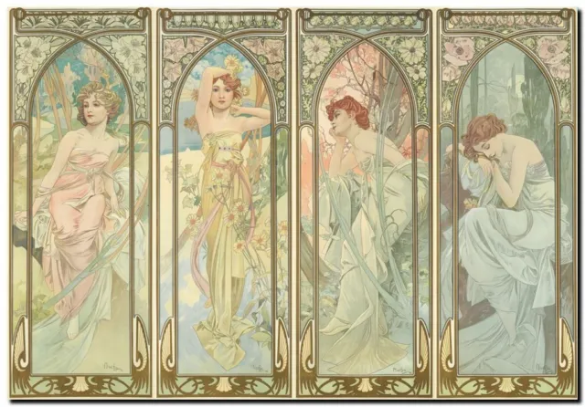 Alphonse Mucha CANVAS PRINT Times of Day Vintage Art painting poster 24"X 36"