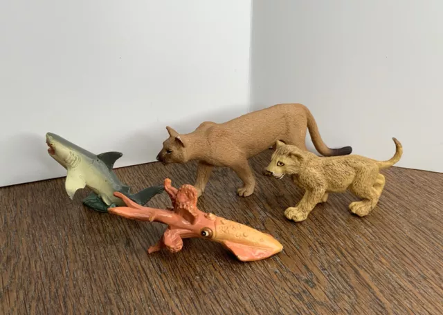 Vintage Safari LTD Animal Figures Lion Cub Giant Squid Great White Shark Lot 4