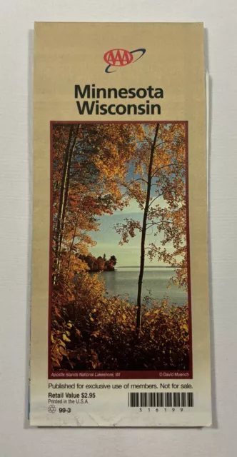 1999 Aaa Vacation Travel Map Of Minnesota - Wisconsin ~ American Auto Assoc.